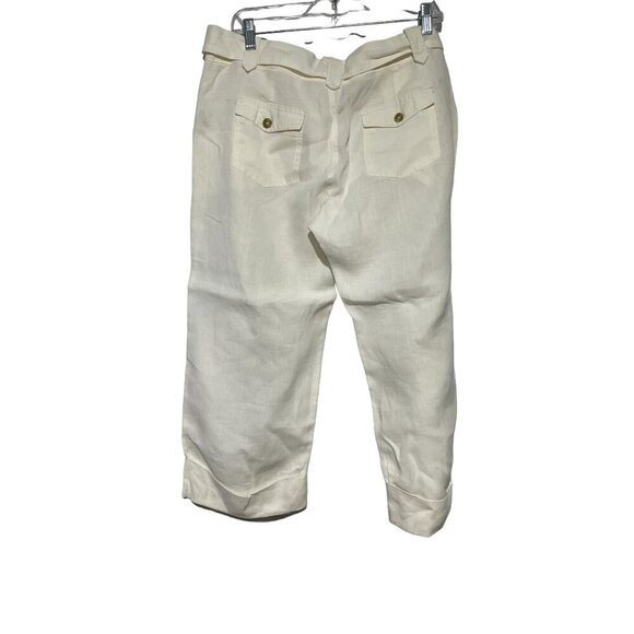 Women's Regular Fit Linen Waist Pants Cream Size M - Picture 3 of 5